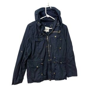 Snobbish Collection Women's Large Detachable Hood Dark Blue Jacket Bronze Accent